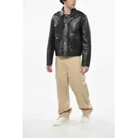 Geci de piele pentru Barbati - Geci de piele DSQUARED2 Leather Aviator Leather Jacket With Snap Buttons And Patch P Black Barbati (BM 19248320) - B-mall.ro