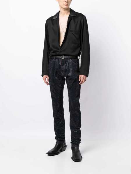 Blugi drepti DSQUARED2 Stretch Denim Cool Guy Jeans With All-Over Rhinestones 16Cm Blue Barbati (BM 19248335) 2