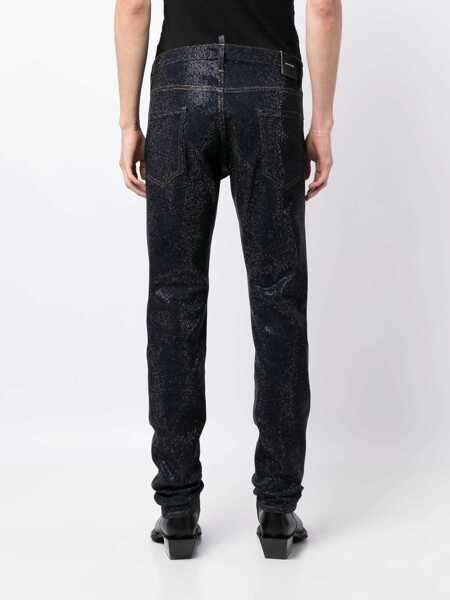 Blugi drepti DSQUARED2 Stretch Denim Cool Guy Jeans With All-Over Rhinestones 16Cm Blue Barbati (BM 19248335) 4