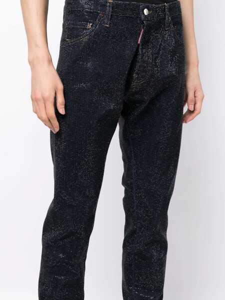 Blugi drepti DSQUARED2 Stretch Denim Cool Guy Jeans With All-Over Rhinestones 16Cm Blue Barbati (BM 19248335) 5