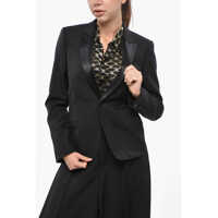 Sacouri Mohair Blend Slim Fit Blazer With Satin Lapel Femei