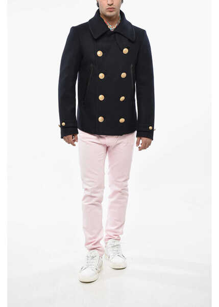 Paltoane DSQUARED2 Virgin Wool Sailor Double Breasted Peacot With Golden-Effect Blue Barbati (BM 19248368) 4