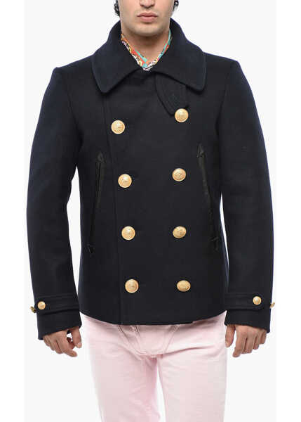 Paltoane DSQUARED2 Virgin Wool Sailor Double Breasted Peacot With Golden-Effect Blue Barbati (BM 19248368) 1