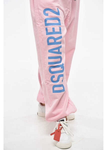 Pantaloni de trening DSQUARED2 Brushed Cotton L.a.fit Joggers With Maxi Printed Logo Pink Femei (BM 19248371) 2