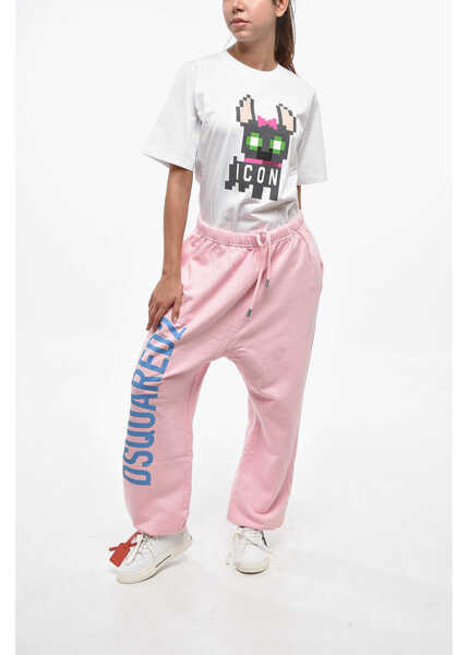 Pantaloni de trening DSQUARED2 Brushed Cotton L.a.fit Joggers With Maxi Printed Logo Pink Femei (BM 19248371) 4