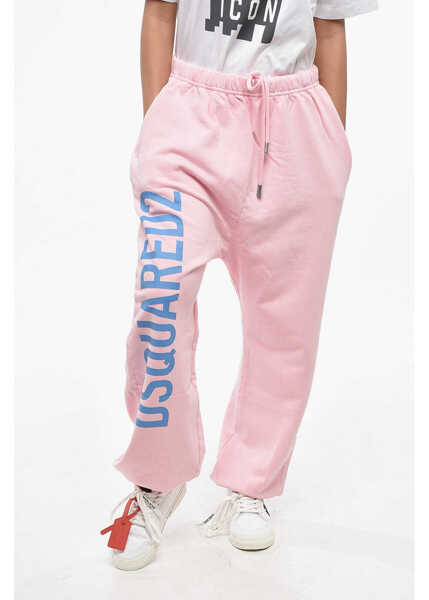 Pantaloni de trening DSQUARED2 Brushed Cotton L.a.fit Joggers With Maxi Printed Logo Pink Femei (BM 19248371) 1