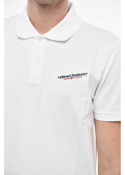 Tricouri Polo Diesel Cotton Blend Smith Polo Shirt With Printed Logo White Barbati (BM 19248476) 3