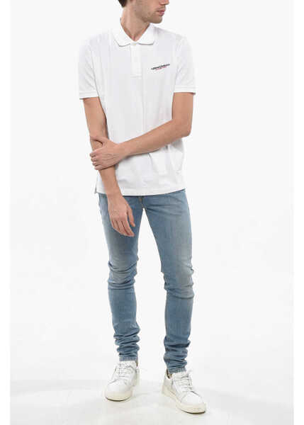 Tricouri Polo Diesel Cotton Blend Smith Polo Shirt With Printed Logo White Barbati (BM 19248476) 4