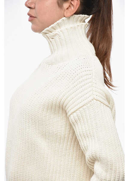 Pulovere DSQUARED2 Cotton Blend Broken Stitch Sweater With Double Collar White Femei (BM 19248482) 2