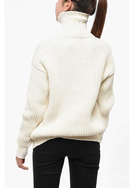 Pulovere DSQUARED2 Cotton Blend Broken Stitch Sweater With Double Collar White Femei (BM 19248482) 3
