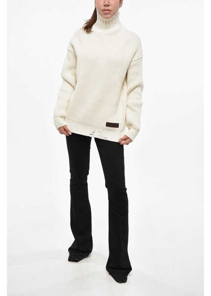 Pulovere DSQUARED2 Cotton Blend Broken Stitch Sweater With Double Collar White Femei (BM 19248482) 4