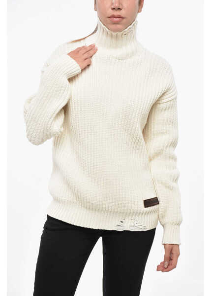 Pulovere DSQUARED2 Cotton Blend Broken Stitch Sweater With Double Collar White Femei (BM 19248482) 1