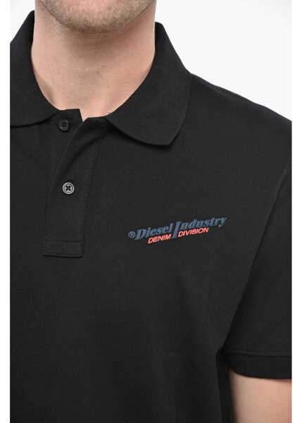 Tricouri Polo Diesel Hopsack Cotton Blend Smith Polo With Printed Logo Black Barbati (BM 19248485) 3