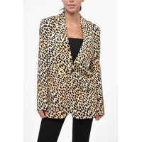 Sacouri Animal Patterned Manhattan Notch Single-Breasted Blazer Femei