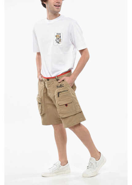 Pantaloni scurti DSQUARED2 Stretch Cotton Cargo Shorts With Contrasting Edge Beige Barbati (BM 19248494) 4