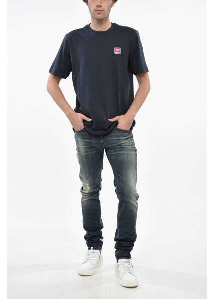 Tricouri Diesel Crew Neck Cotton T-Shirt With Logo Patch Blue Barbati (BM 19248497) 4