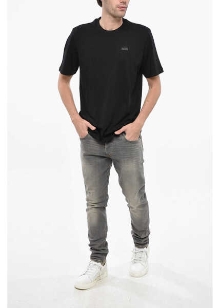 Tricouri Diesel Crew Neck Cotton T-Shirt With Embossed Logo Black Barbati (BM 19248506) 4