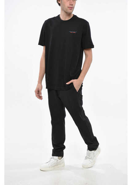 Tricouri Diesel Cotton Slim Fit T-Shirt With Printed Logo Black Barbati (BM 19248509) 4