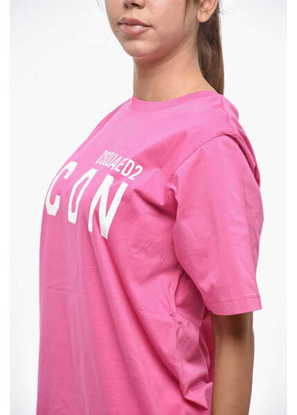 Rochii scurte DSQUARED2 Icon Cotton Easy Tee Dress With Print Pink Femei (BM 19248512) 2