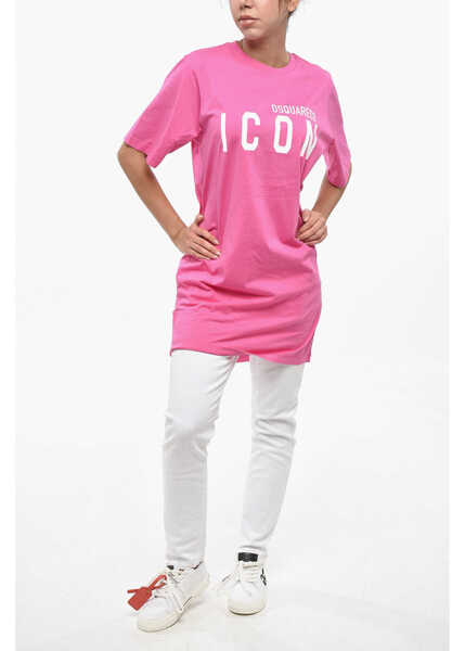 Rochii scurte DSQUARED2 Icon Cotton Easy Tee Dress With Print Pink Femei (BM 19248512) 4