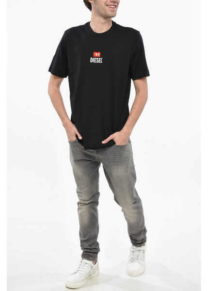 Tricouri Diesel Crew Neck Cotton T-Shirt With Flocked Logo Black Barbati (BM 19248518) 4