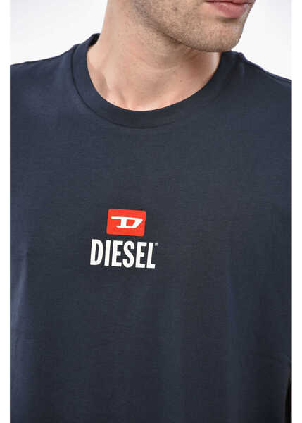 Tricouri Diesel Crew Neck Cotton T-Shirt With Printed Logo Blue Barbati (BM 19248521) 3