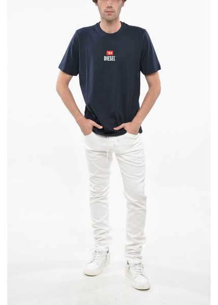 Tricouri Diesel Crew Neck Cotton T-Shirt With Printed Logo Blue Barbati (BM 19248521) 4