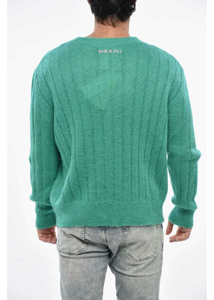 Pulovere Marni Solid Color Crew-Neck Sweater With Embroidered Logo Green Barbati (BM 19248527) 2