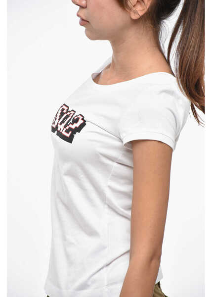 Tricouri DSQUARED2 Cotton Scoop Fit Crew-Neck T-Shirt With Monogram White Femei (BM 19248530) 2