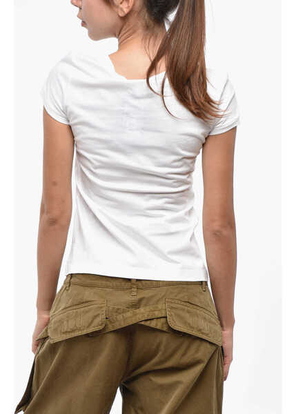 Tricouri DSQUARED2 Cotton Scoop Fit Crew-Neck T-Shirt With Monogram White Femei (BM 19248530) 3