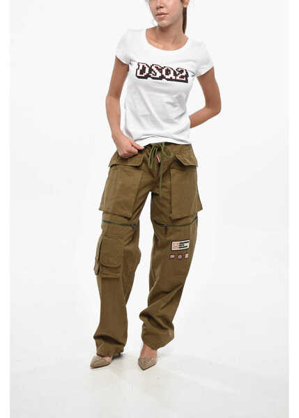 Tricouri DSQUARED2 Cotton Scoop Fit Crew-Neck T-Shirt With Monogram White Femei (BM 19248530) 4