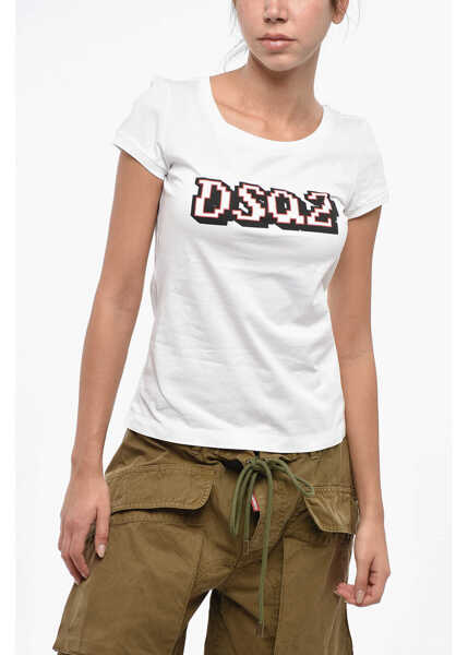 Tricouri DSQUARED2 Cotton Scoop Fit Crew-Neck T-Shirt With Monogram White Femei (BM 19248530) 1