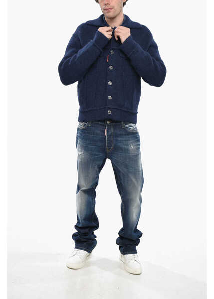 Jachete DSQUARED2 Knittet Jacket With Logoed Buttons Blue Barbati (BM 19248551) 4