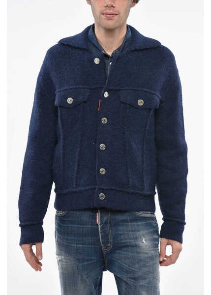 Jachete DSQUARED2 Knittet Jacket With Logoed Buttons Blue Barbati (BM 19248551) 1
