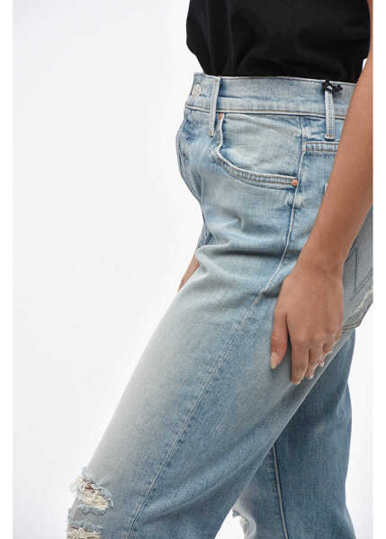 Blugi drepti MOTHER Distressed The Ditcher Roller Sneak Jeans With Logo Button 1 Blue Femei (BM 19248554) 2