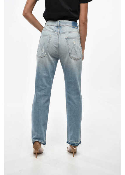 Blugi drepti MOTHER Distressed The Ditcher Roller Sneak Jeans With Logo Button 1 Blue Femei (BM 19248554) 4