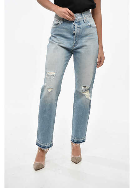 Blugi drepti MOTHER Distressed The Ditcher Roller Sneak Jeans With Logo Button 1 Blue Femei (BM 19248554) 1