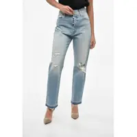 Blugi drepti Distressed The Ditcher Roller Sneak Jeans With Logo Button 1 Femei