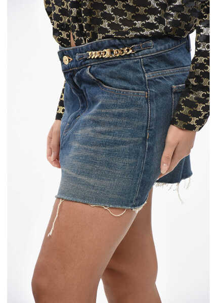 Fuste casual Cline Denim Miniskirt With Fringed Hem And Chain Detail Blue Femei (BM 19248557) 2
