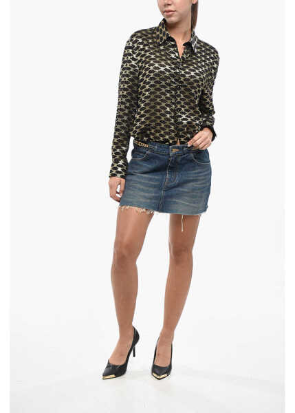 Fuste casual Cline Denim Miniskirt With Fringed Hem And Chain Detail Blue Femei (BM 19248557) 4