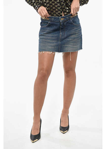 Fuste casual Cline Denim Miniskirt With Fringed Hem And Chain Detail Blue Femei (BM 19248557) 1