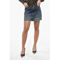 Fuste casual Denim Miniskirt With Fringed Hem And Chain Detail Femei