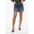 Céline Denim Miniskirt With Fringed Hem And Chain Detail Blue