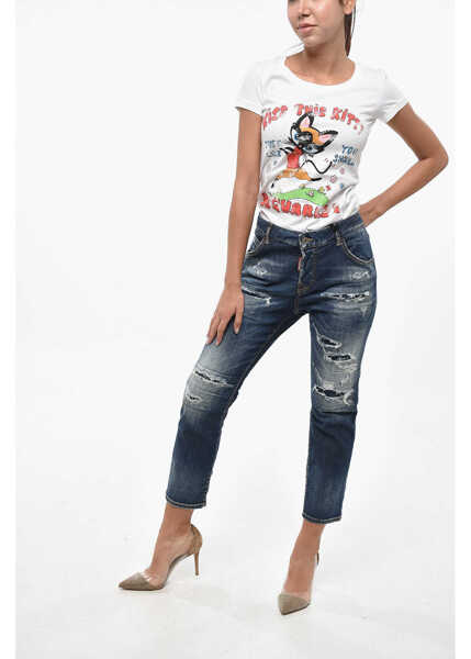 Blugi drepti DSQUARED2 Vintage Effect Cropped Fit Cool Girl Jeans 16Cm Blue Femei (BM 19248665) 4