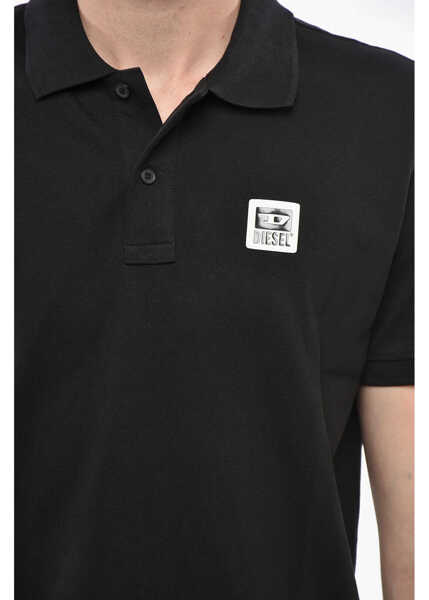 Tricouri Polo Diesel Hopsack Cotton Blend Smith Polo With Logo Patch Black Barbati (BM 19248680) 3