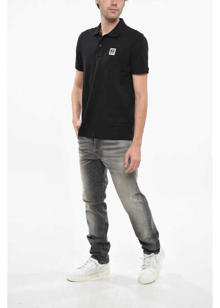 Tricouri Polo Diesel Hopsack Cotton Blend Smith Polo With Logo Patch Black Barbati (BM 19248680) 4