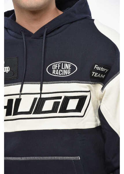 Bluze de trening Hugo Boss Brushed Cotton Hoodie With Embroidered Logo Blue Barbati (BM 19248686) 3