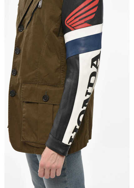 Sacouri elegante DSQUARED2 Utility Honda Jacket With Leather Sleeve Green Barbati (BM 19248698) 3