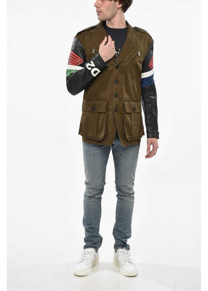 Sacouri elegante DSQUARED2 Utility Honda Jacket With Leather Sleeve Green Barbati (BM 19248698) 4