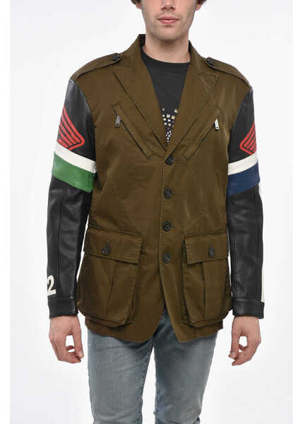 Sacouri elegante DSQUARED2 Utility Honda Jacket With Leather Sleeve Green Barbati (BM 19248698) 1